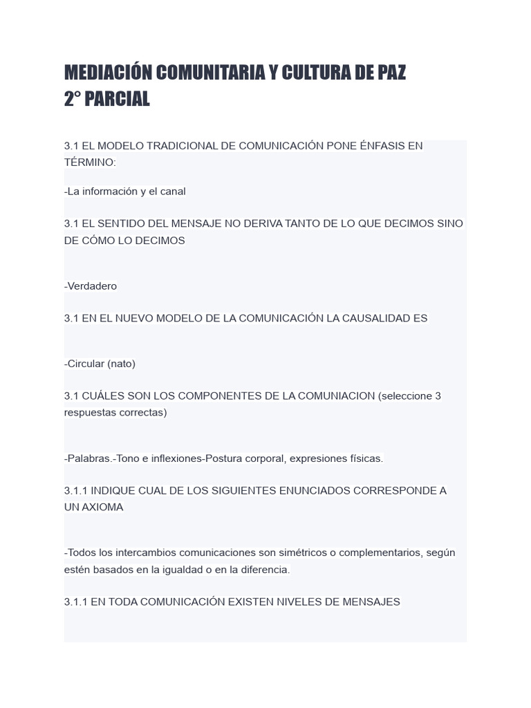 2do Parcial Mediacion Comunitaria y Cultura de Paz | PDF | Mediación ...
