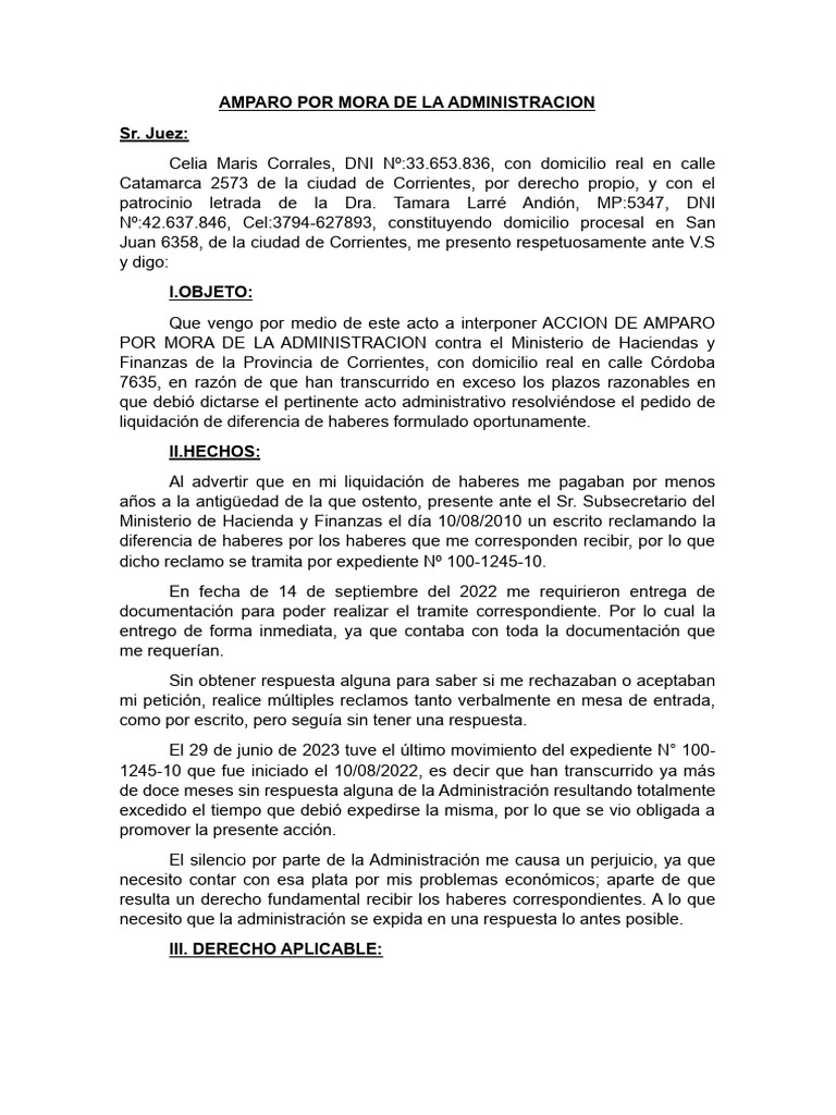 Amparo Por Mora de La Administracion | PDF | Documento de identidad ...