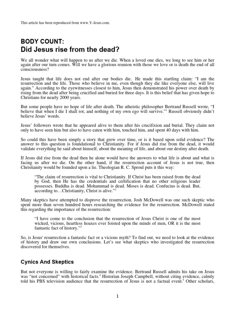 Body count pdf jesus resurrection of jesus