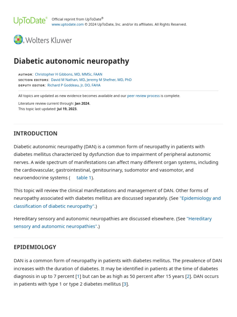 Diabetic Autonomic Neuropathy - UpToDate | PDF | Diabetes Management ...