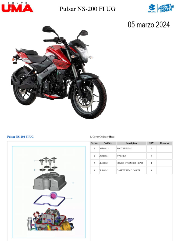 Pulsar NS-200 FI UG Parts Catalog | PDF | Screw | Gear