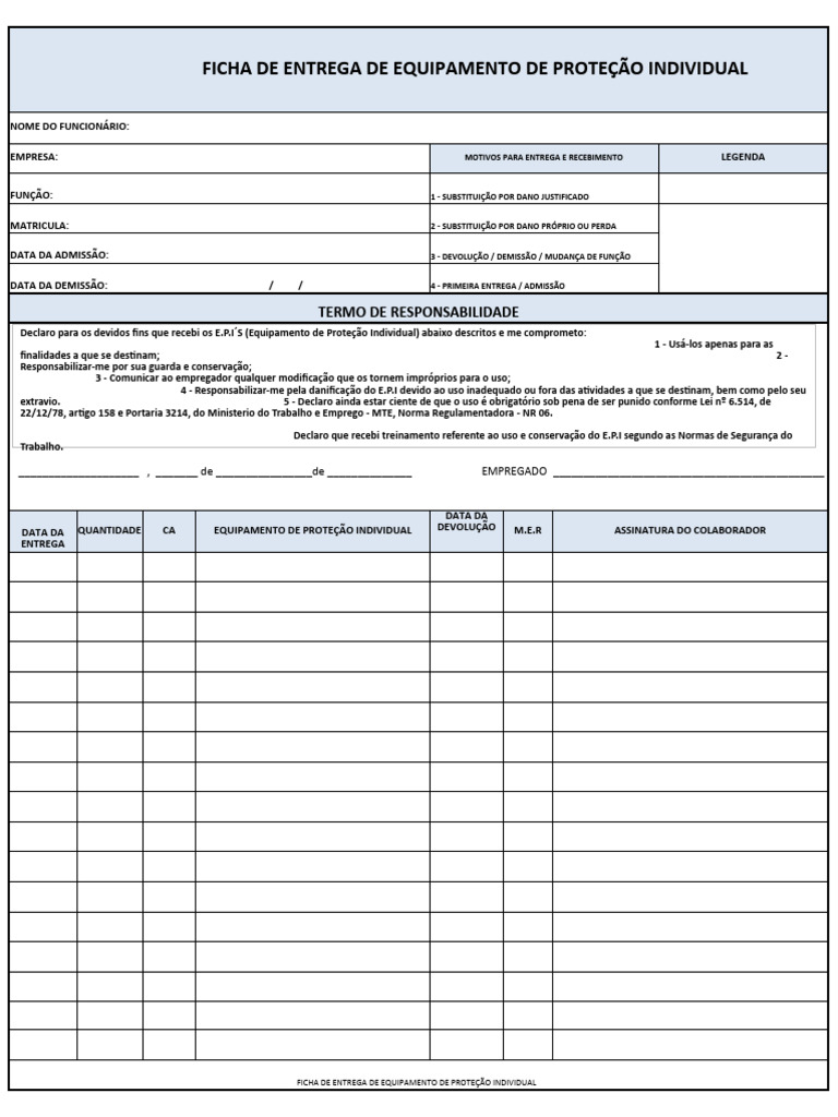 Ficha de EPI | PDF | Equipamentos de proteção individual