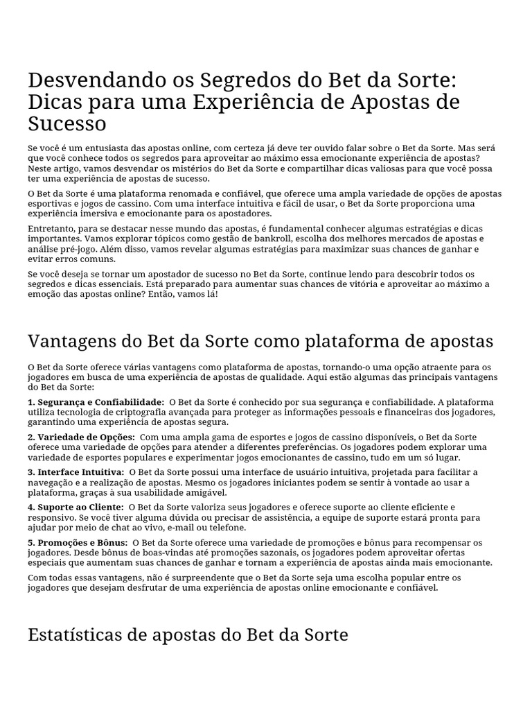 Desvendando os segredos do bet da sorte dicas para uma experi ncia de