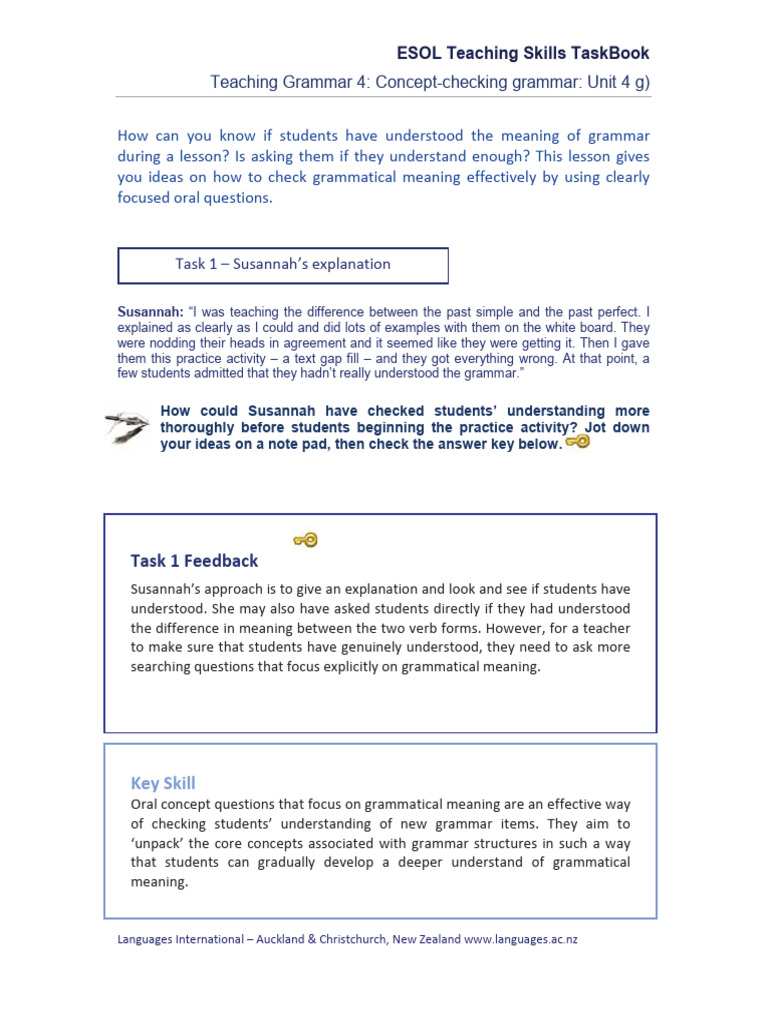 Unit 4g Teaching Grammar 4 Concept-Checking Grammar 2 | PDF | Verb | Phrase