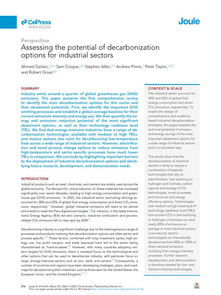 Assessing The Potential of Decarbonization Options For Industrial ...