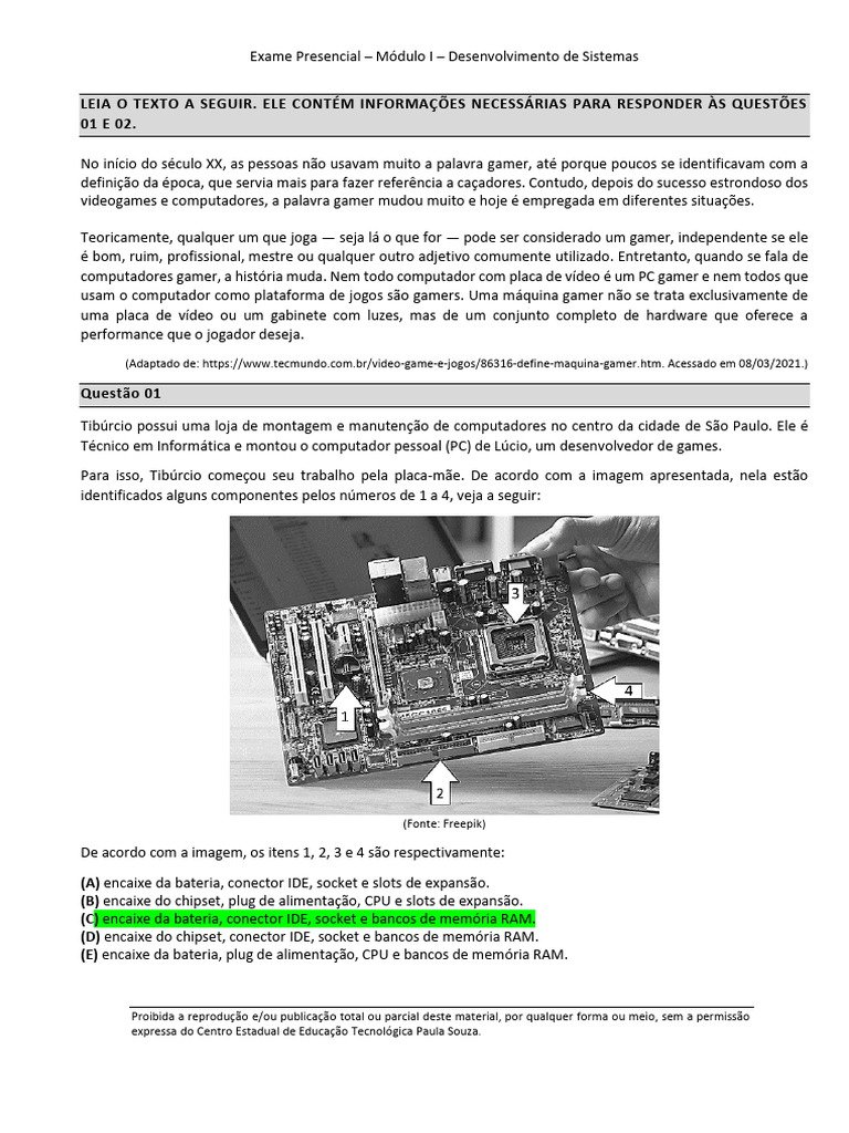 Simulado ETEC: Desenvolvimento de Sistemas | PDF | Desenvolvimento
