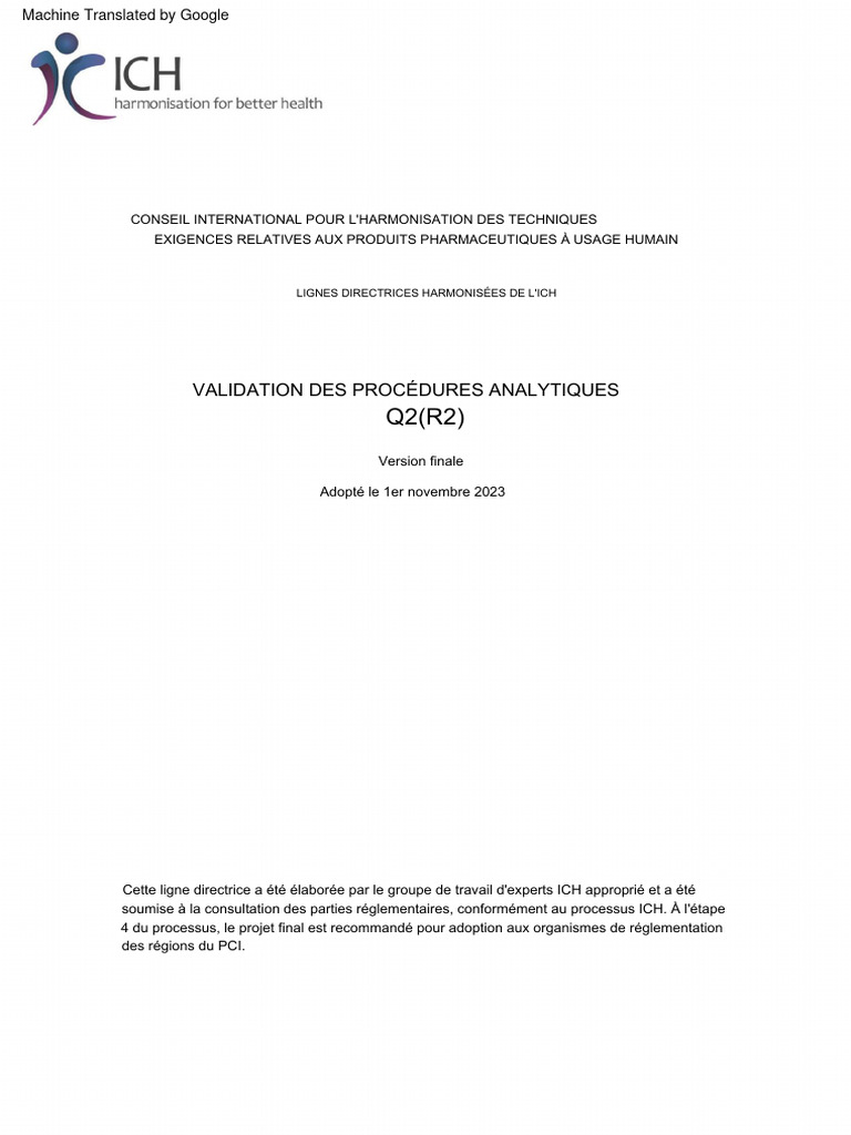 Validation des procédures analytiques ICH Q2(R2) | PDF | Régression ...
