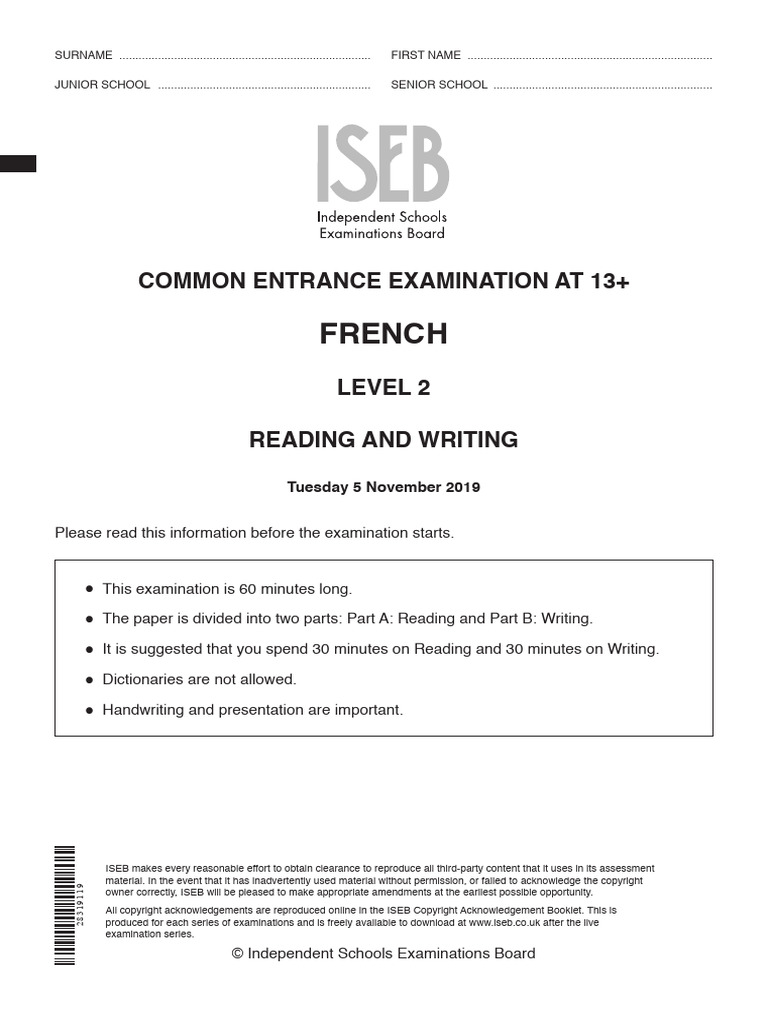 Iseb Sample Reading and Writing Level 2 | PDF