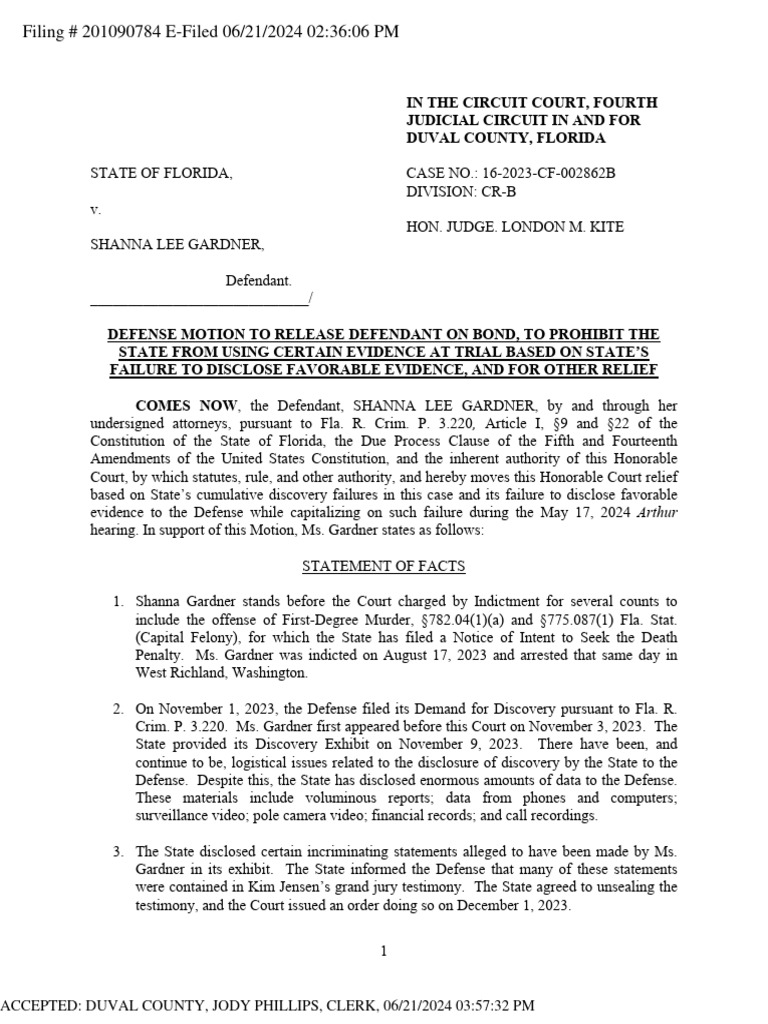 New Motion Filed in Shanna Gardner Case | PDF | Discovery (Law ...