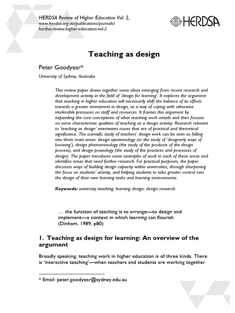 Teaching as Design for Learning in Higher Ed | PDF | Learning | Knowledge