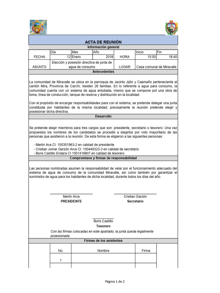 Acta de Reunion | PDF | Gobierno | Eventos políticos