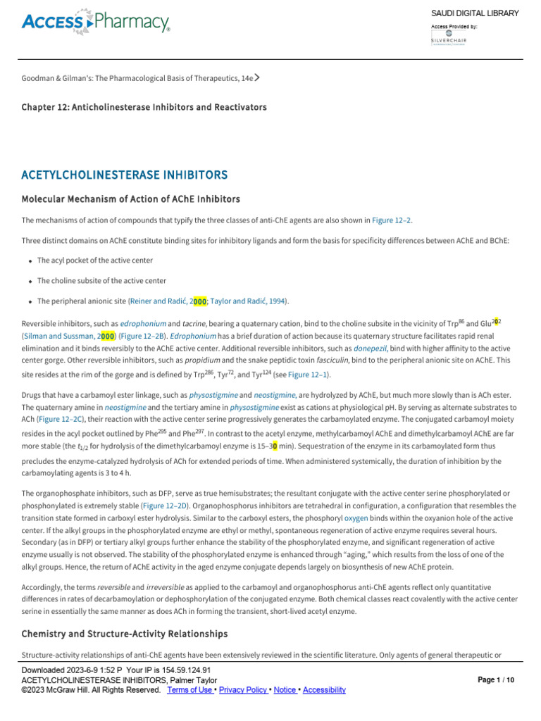 Acetylcholinesterase Inhibitors | PDF | Enzyme Inhibitor | Nerve Agent