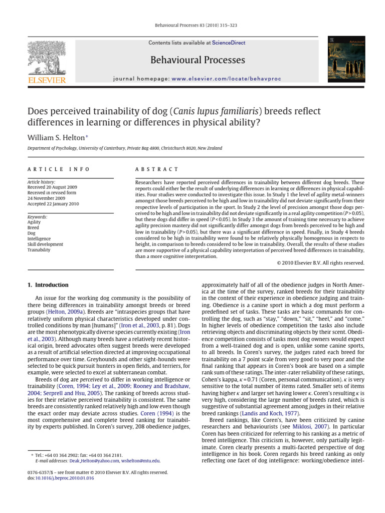 Does Perceived Trainability of Dog (Canis Lupus Familiaris) Breeds ...