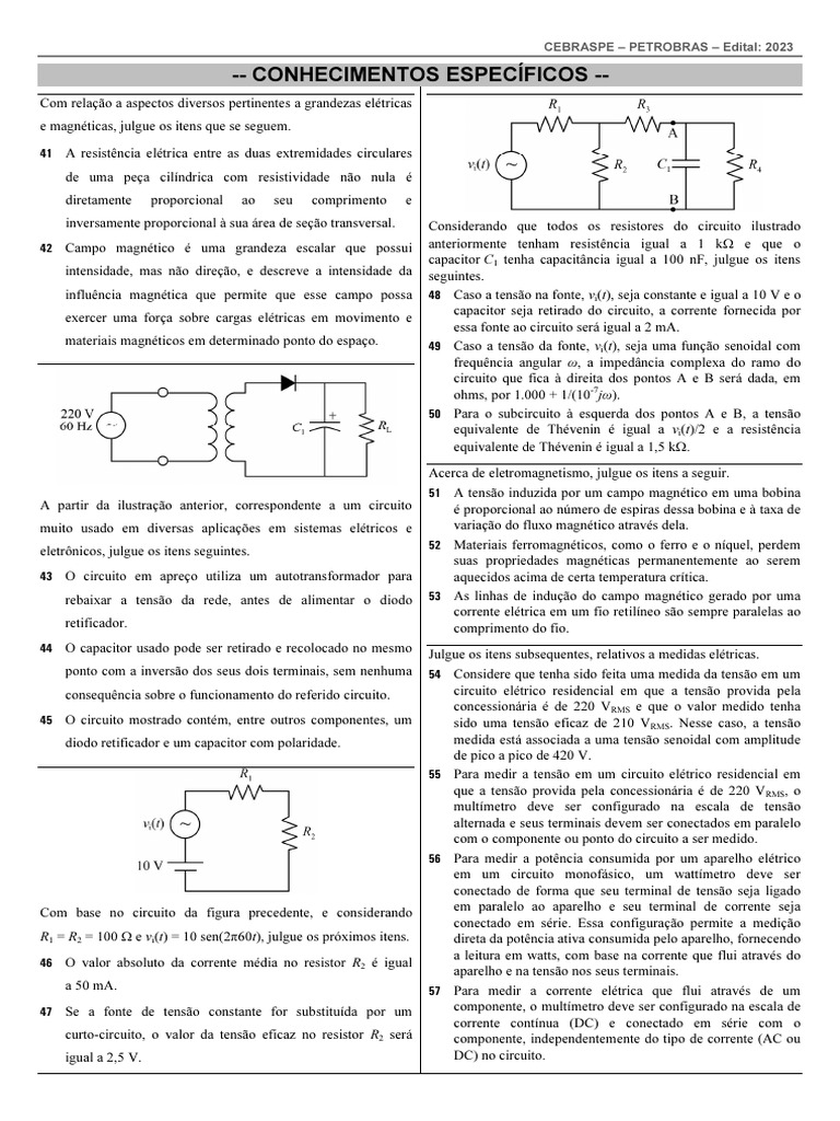 Questões de Eletromagnetismo e Circuitos Elétricos | PDF | Rede ...