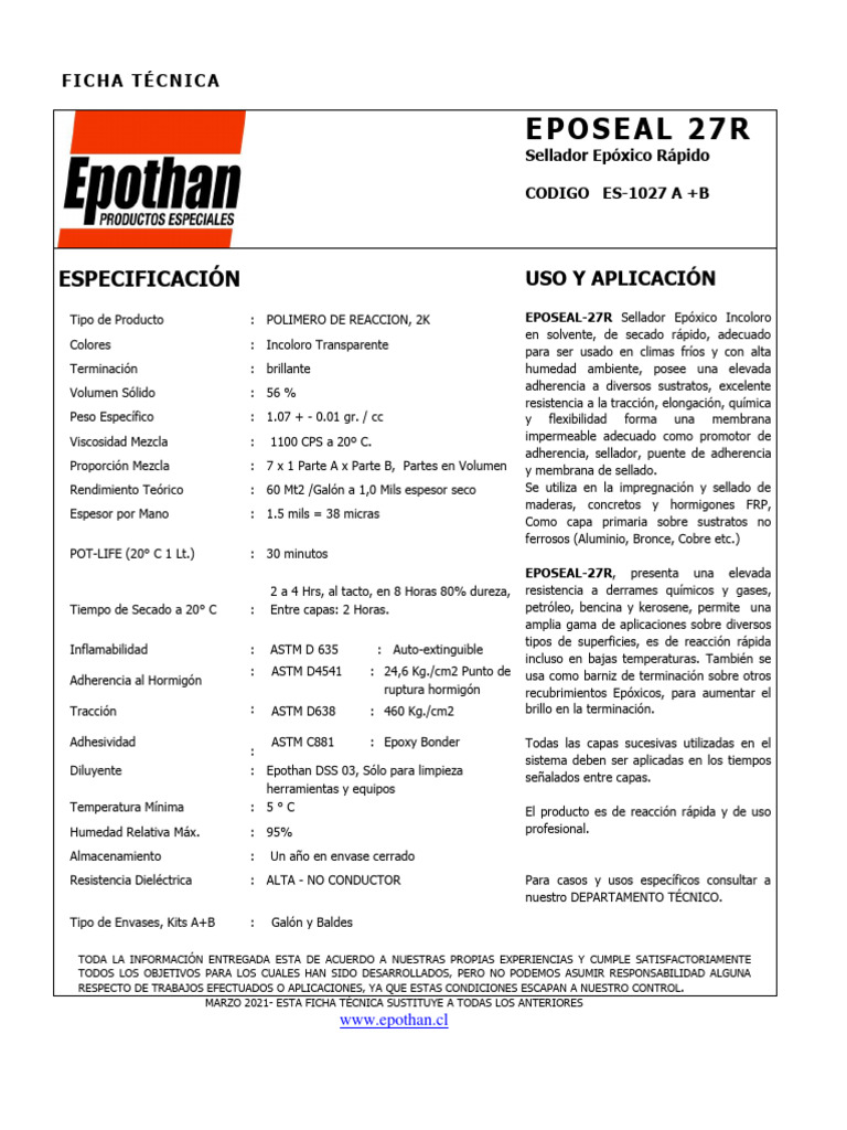 EPOSEAL 27R: Sellador Epóxico Rápido | PDF | Epoxy | Hormigón