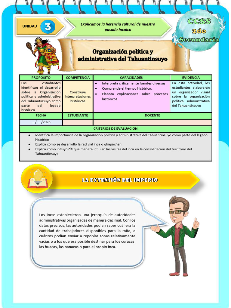 Ficha de Actividad CCSS 2°-Semana 2 | PDF | Imperio Inca | Andes
