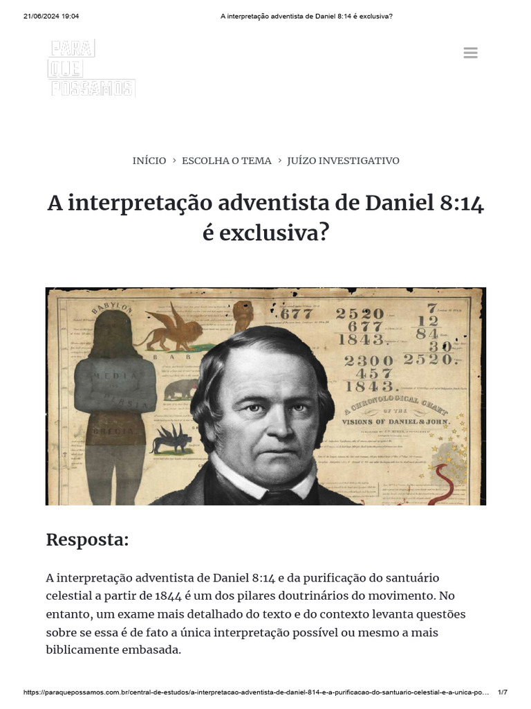 A Interpretação Adventista De Daniel 8 14 é Exclusiva Pdf Igreja