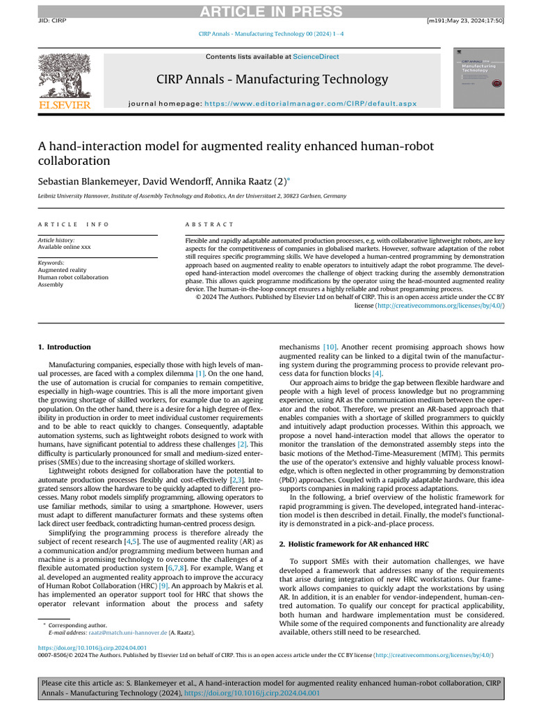 AR-Based Hand Interaction for Robot Collaboration | PDF | Augmented ...