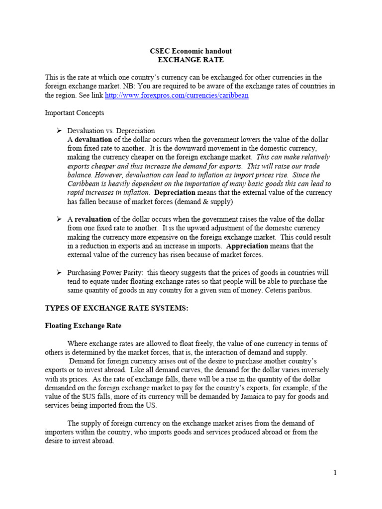 CSEC Economic Handout Exchange Rate | Download Free PDF | Exchange Rate ...