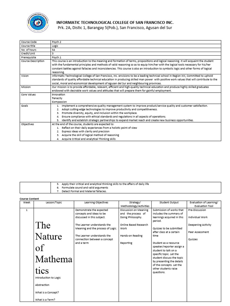 Logic syllabus pdf logic critical thinking