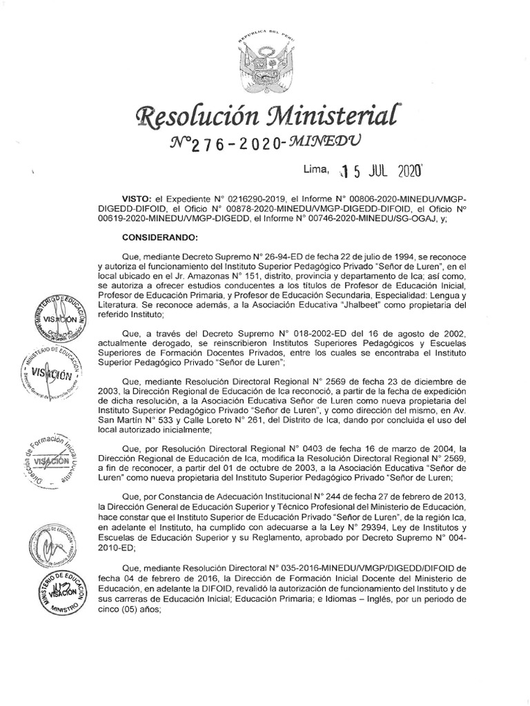 RM 276-2020-Minedu | PDF