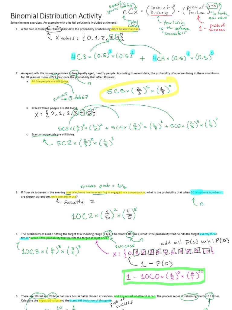 Binomial Distribution Exercises and Solutions | PDF | Probability ...