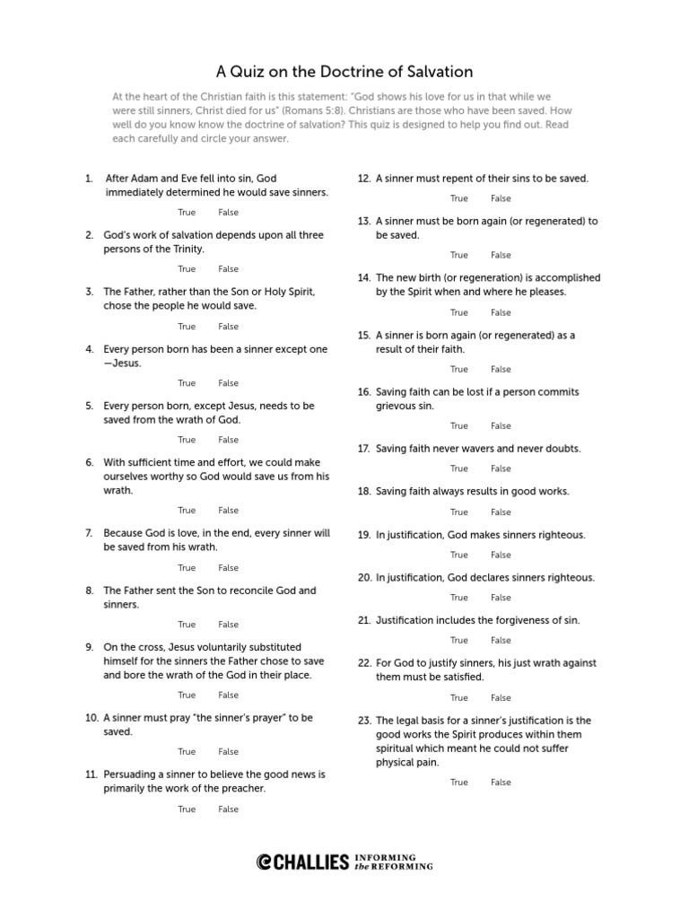 A Quiz On The Doctrine of Salvation | PDF | Justification (Theology) | Sola Fide