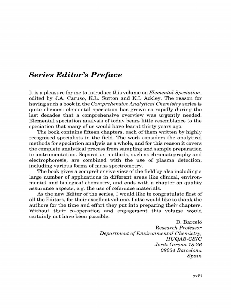 Elemental Speciation New Approach For Trace Element Analysis (2000 ...