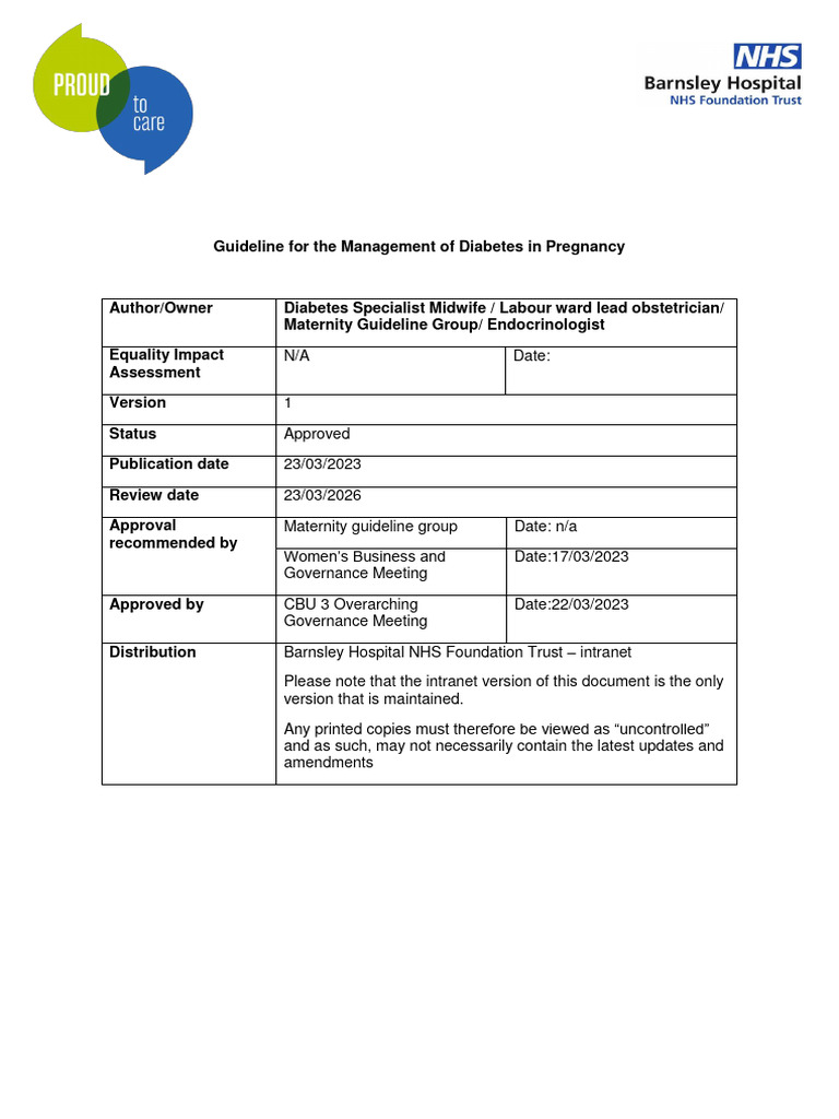 Management of Diabetes in Pregnancy | PDF | Gestational Diabetes | Diabetes