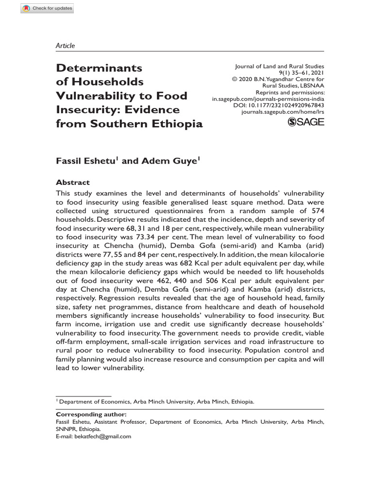 Eshetu Guye 2020 Determinants of Households Vulnerability To Food ...