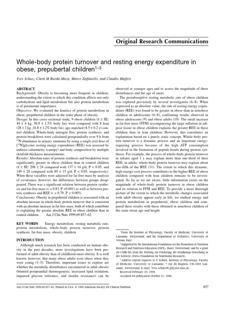 Whole Body Protein Turnover and Resting Energy e - 1999 - The American ...