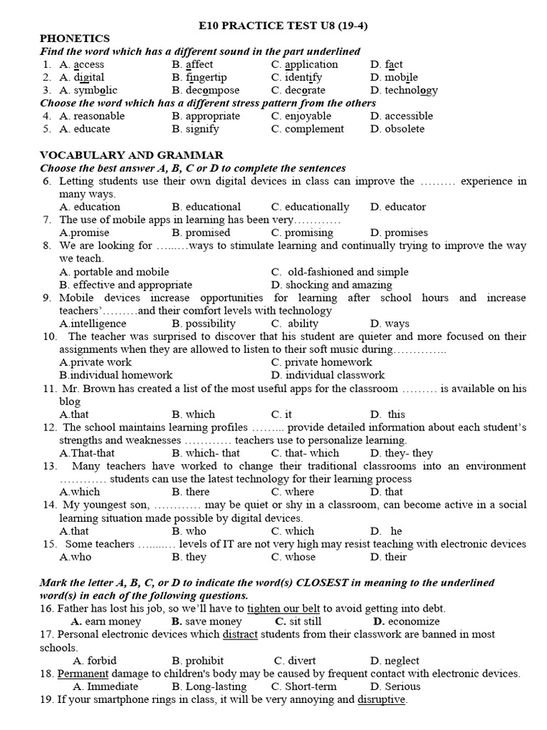 E10 Phonetics and Vocabulary Practice Test | PDF | Human Communication ...