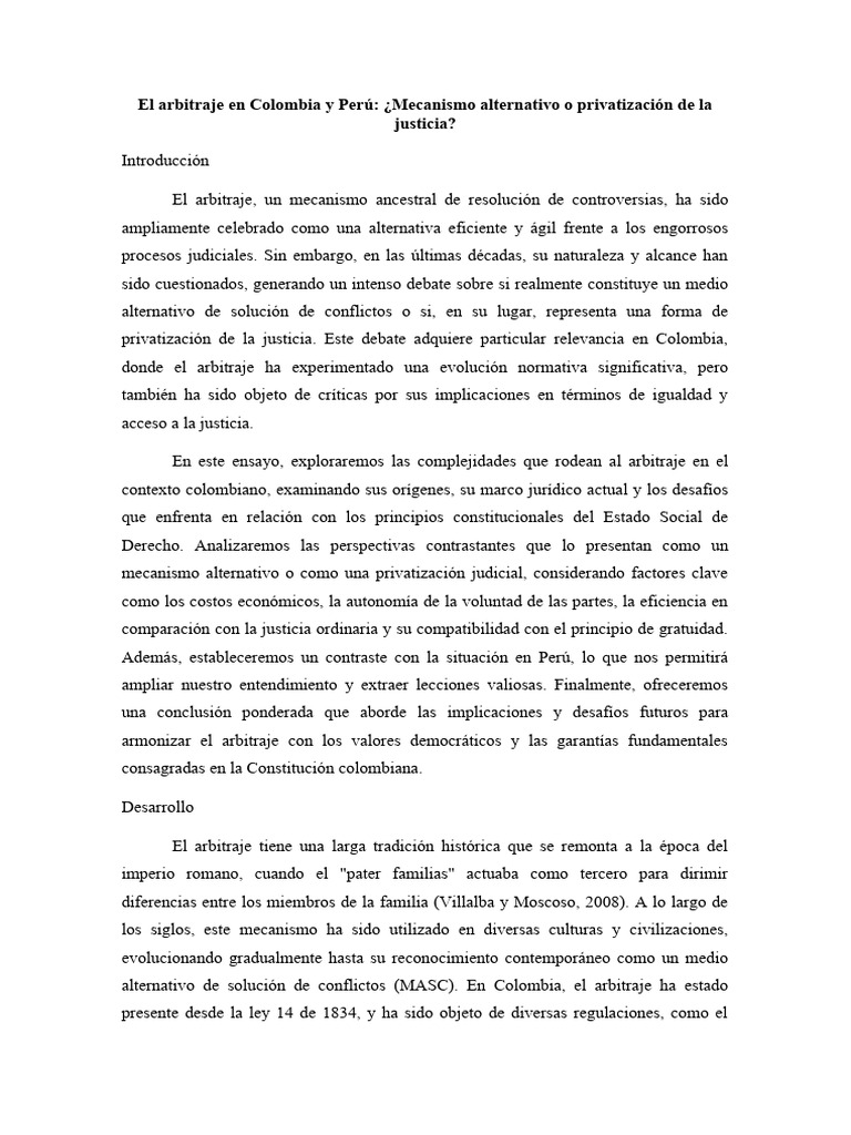 El Arbitraje En Colombia Y Perú Pdf Arbitraje Justicia