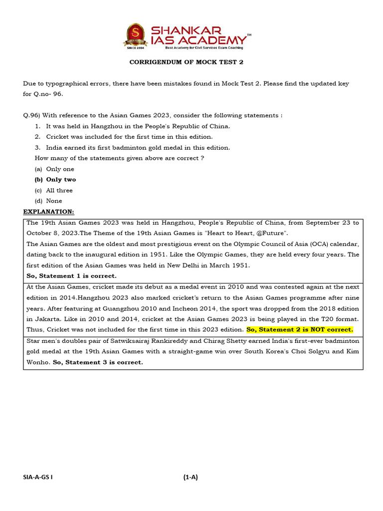 Sia Gs All India Mock Test III Explanation PDF Fiscal Policy