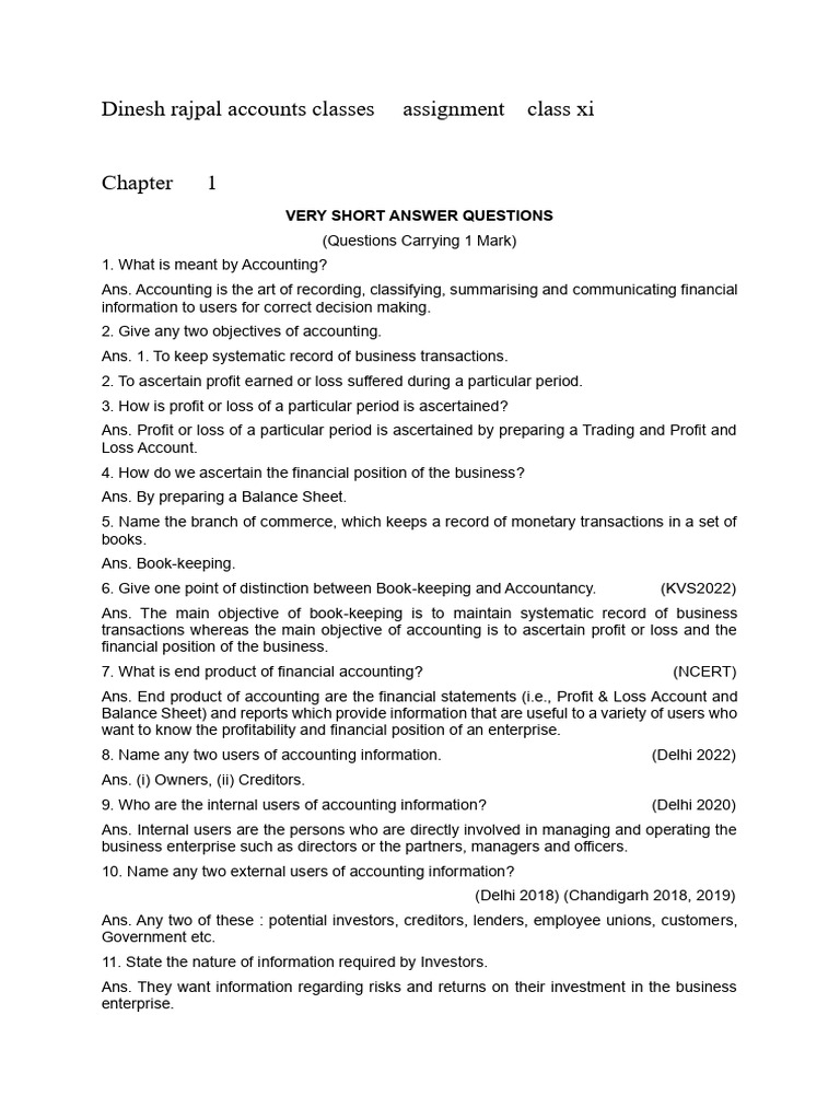 Assignment Class Xi | PDF | Expense | Debits And Credits