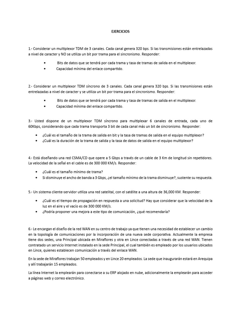 Ejercicios de Multiplexión y Redes TDM | PDF | Red de área amplia ...