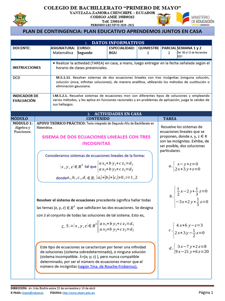Mat - Sem 7 - 2DO - BACHI | PDF | Ecuaciones | Álgebra
