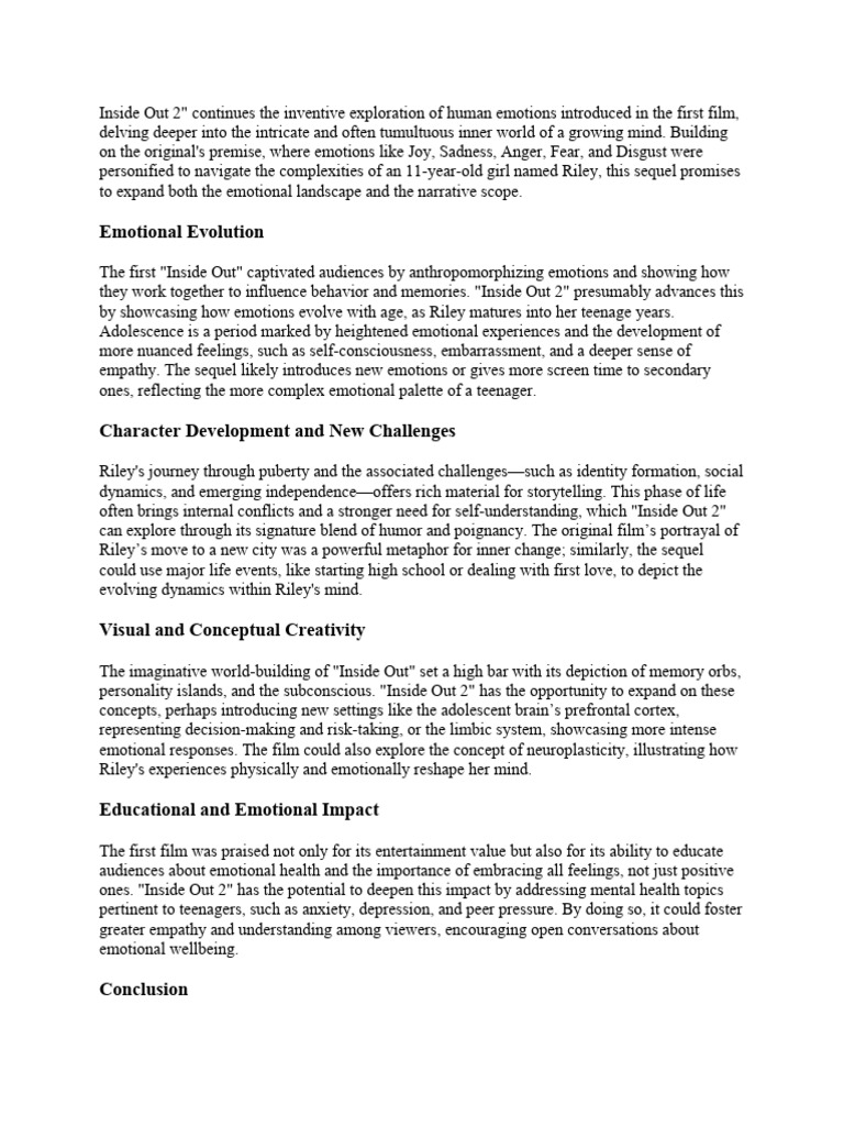 Inside out 2 reflection paper pdf adolescence emotions