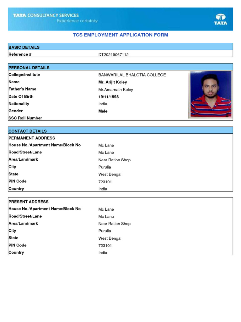TCS Employment Application Form | PDF | Justice | Crime & Violence