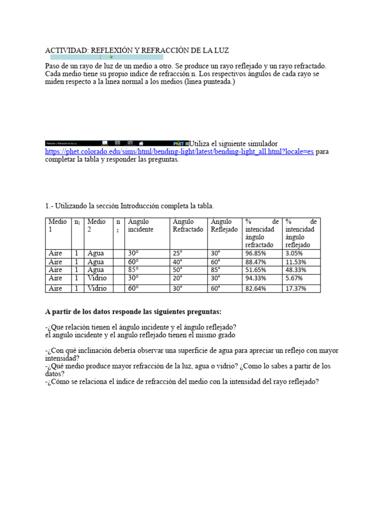 Reflexión y Refracción de la Luz | PDF