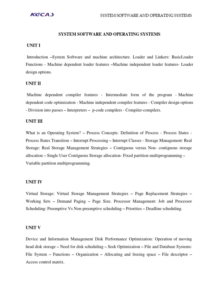 System Software and Operating Systems Unit I Introduction - System ...