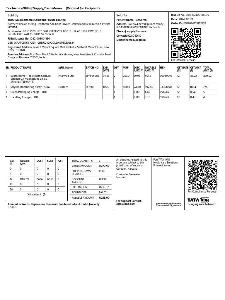 Tax Invoice for Healthcare Products | PDF | Public Finance | Taxation