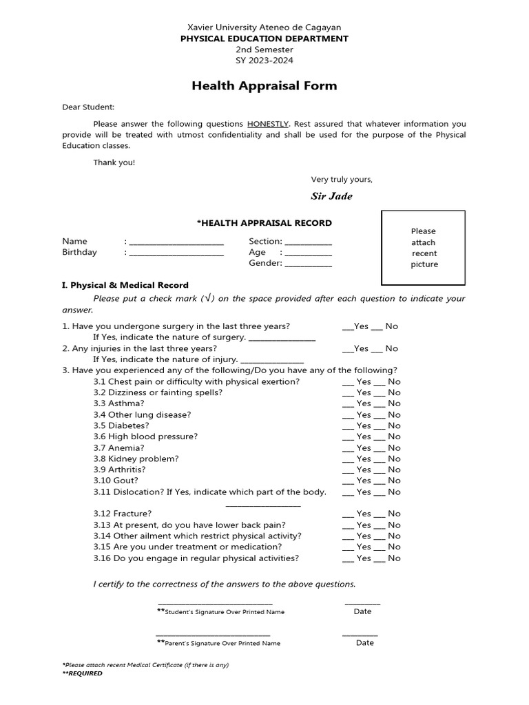 Health Appraisal Form | PDF | Causes Of Death | Clinical Medicine