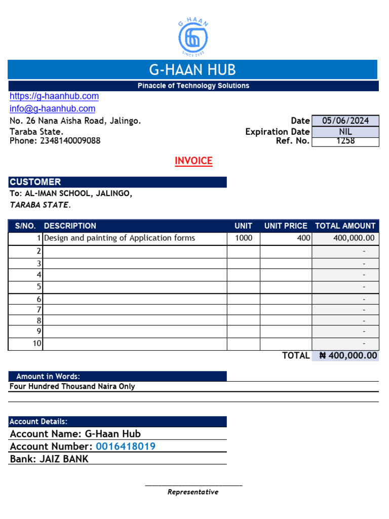 Invoice for School Form Design | PDF