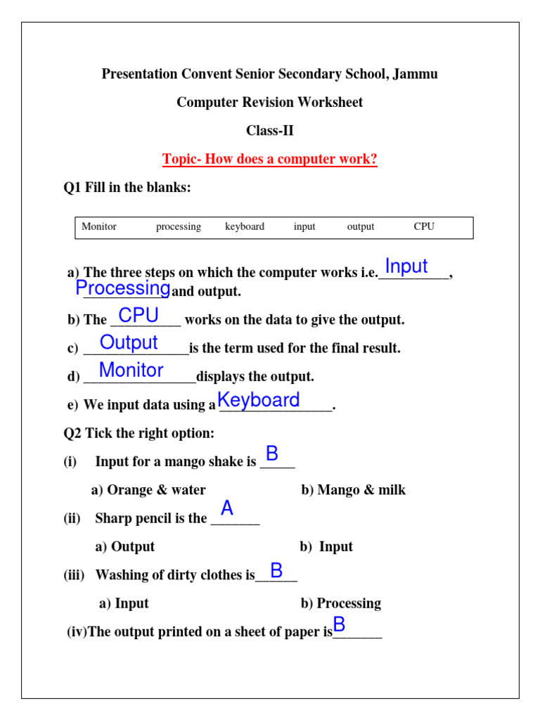 Grade 1 Computer Input-Output Worksheet | PDF | Teaching Methods ...