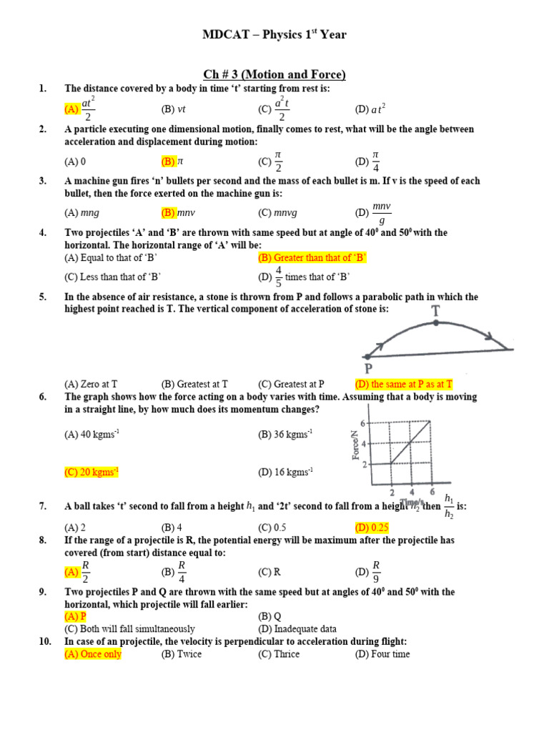 CH # 3 (Motion and Force) - Physics 11 (TC) | PDF | Force | Momentum