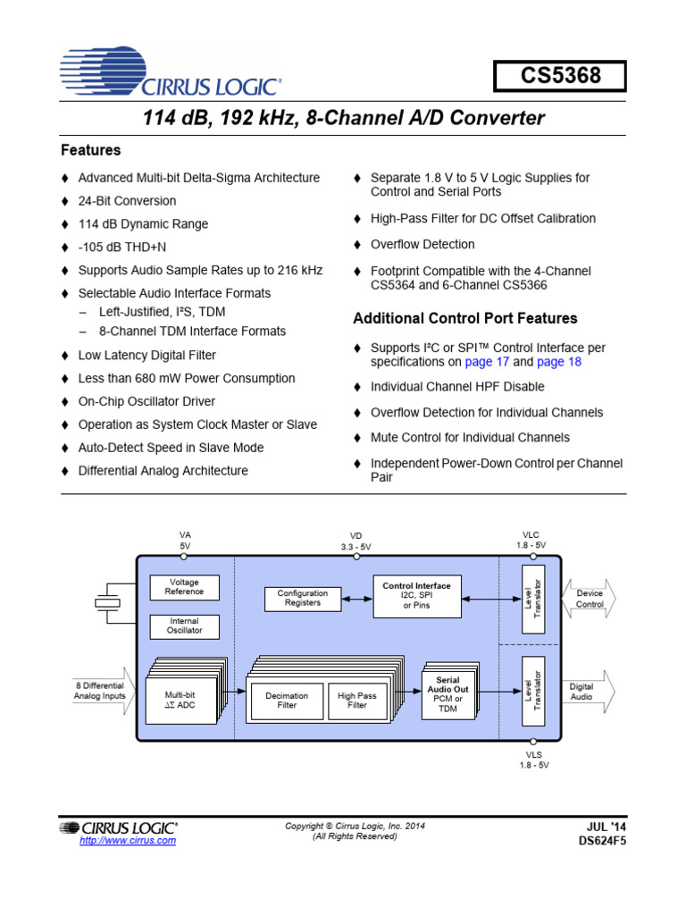CS5364 CQZ | PDF | Analog To Digital Converter | Electronics