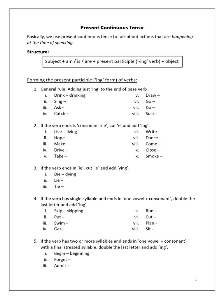 Present Continuous Tense Explained | PDF | Verb | Syllable