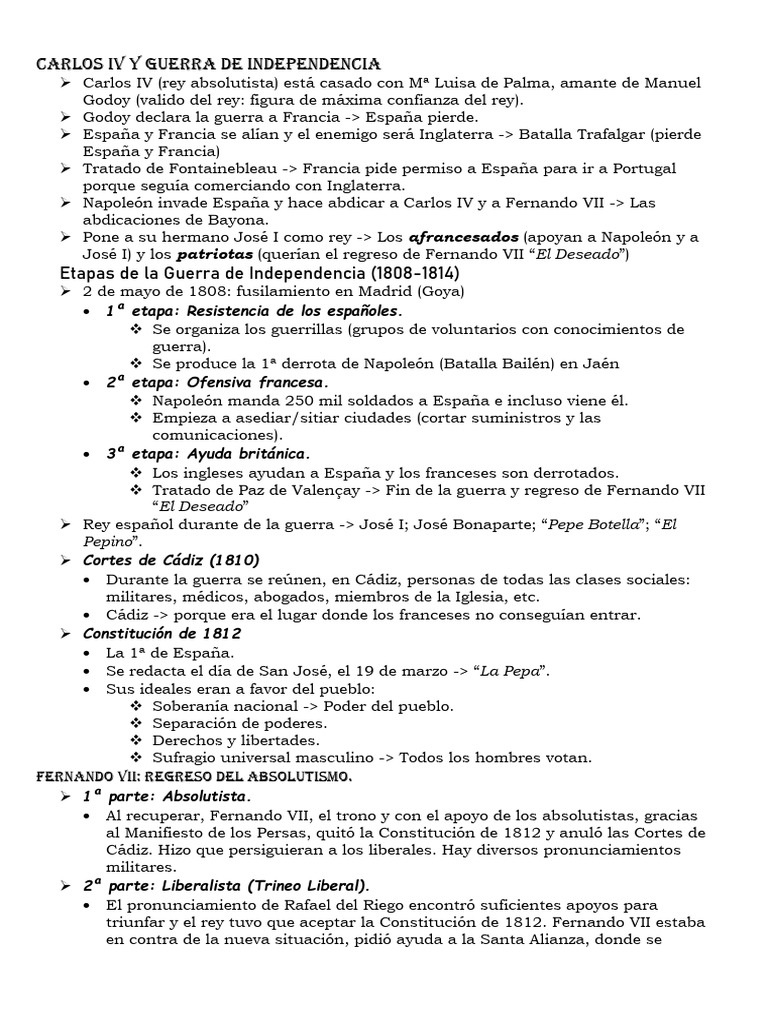 Resumen de Historia t.4 | PDF | Guerra peninsular | Primer imperio francés