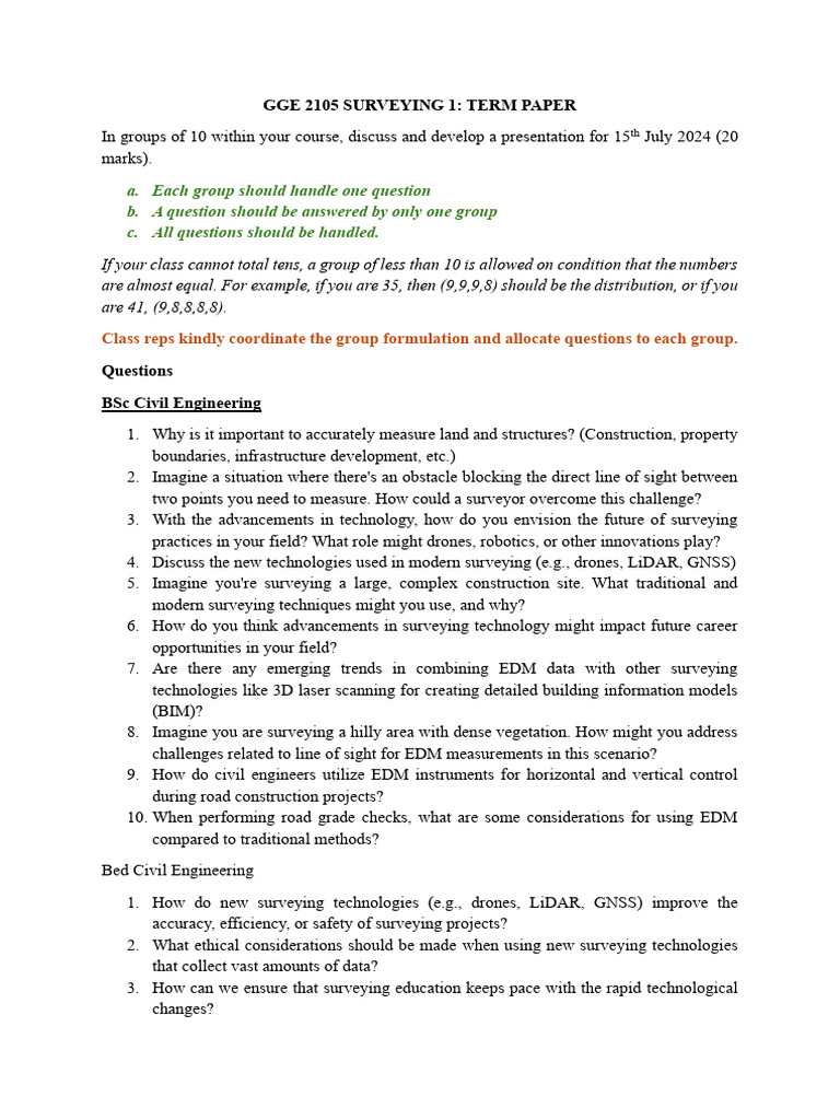 Surveying Term Paper Guidelines | PDF | Surveying | Lidar